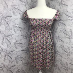 Vintage Smocked Off Shoulder Floral Babydoll Dress